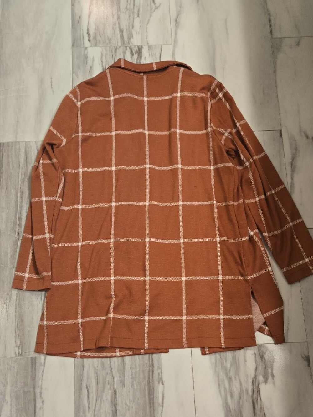 Maurices Womens Rust Windowpane Open-Front Cardigan - Picture 5 of 7
